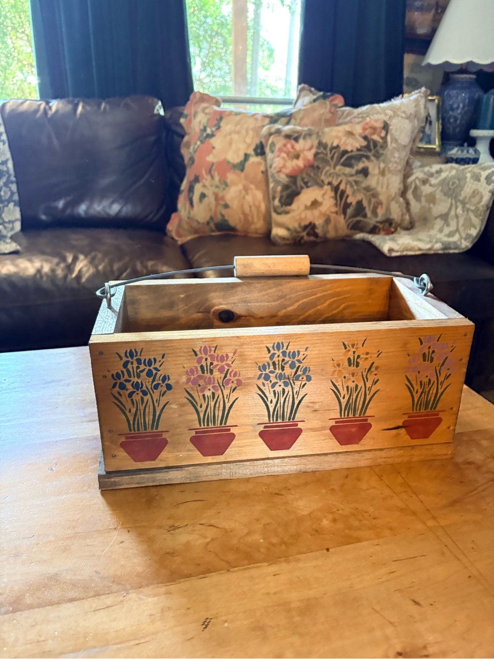 Vintage Cottagecore Butter Mom Hand Panted Stencil Wooden Box Caddy